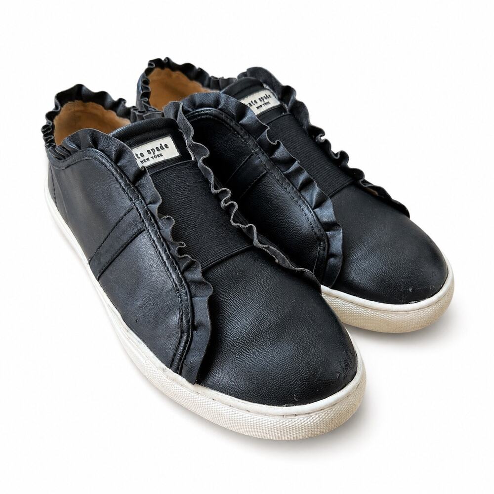 Kate Spade New York Lance Ruffle Sneakers Black Leather Women’s Size 8